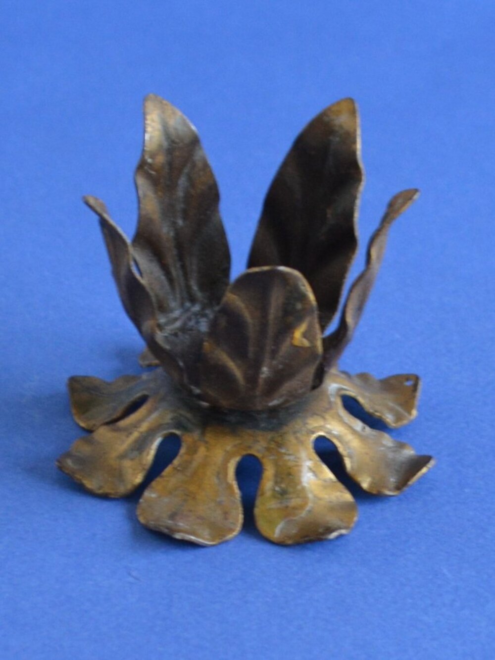 Candle Holder-Vintage Metal Floral Design, copper toned